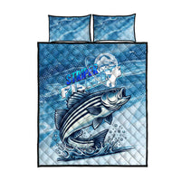 Striper Fishing Quilt Bed Set Striped Bass Angler - Wonder Print Shop