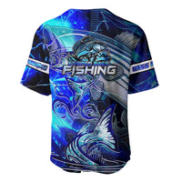 Blue Lightning Striped Bass Baseball Jersey Power Surge Fishing Hook Electric Print - Wonder Print Shop