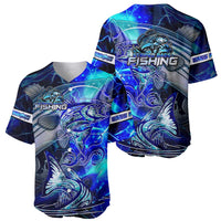 Blue Lightning Striped Bass Baseball Jersey Power Surge Fishing Hook Electric Print - Wonder Print Shop