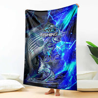 Blue Lightning Striped Bass Blanket Power Surge Fishing Hook Electric Print - Wonder Print Shop