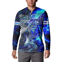 Blue Lightning Striped Bass Button Sweatshirt Power Surge Fishing Hook Electric Print - Wonder Print Shop