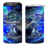 Blue Lightning Striped Bass 4 in 1 Can Cooler Tumbler Power Surge Fishing Hook Electric Print - Wonder Print Shop