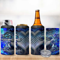 Blue Lightning Striped Bass 4 in 1 Can Cooler Tumbler Power Surge Fishing Hook Electric Print - Wonder Print Shop