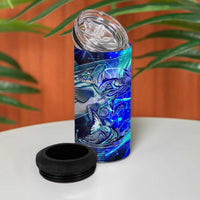 Blue Lightning Striped Bass 4 in 1 Can Cooler Tumbler Power Surge Fishing Hook Electric Print - Wonder Print Shop
