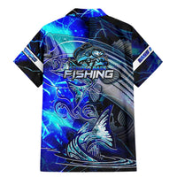 Blue Lightning Striped Bass Family Matching Mermaid Dress and Hawaiian Shirt Power Surge Fishing Hook Electric Print - Wonder Print Shop