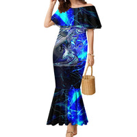 Blue Lightning Striped Bass Family Matching Mermaid Dress and Hawaiian Shirt Power Surge Fishing Hook Electric Print - Wonder Print Shop