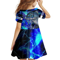 Blue Lightning Striped Bass Family Matching Summer Maxi Dress and Hawaiian Shirt Power Surge Fishing Hook Electric Print - Wonder Print Shop