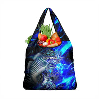 Blue Lightning Striped Bass Grocery Bag Power Surge Fishing Hook Electric Print - Wonder Print Shop