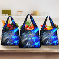 Blue Lightning Striped Bass Grocery Bag Power Surge Fishing Hook Electric Print - Wonder Print Shop