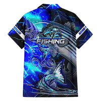 Blue Lightning Striped Bass Hawaiian Shirt Power Surge Fishing Hook Electric Print - Wonder Print Shop