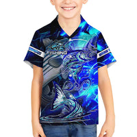 Blue Lightning Striped Bass Kid Hawaiian Shirt Power Surge Fishing Hook Electric Print - Wonder Print Shop