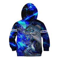 Blue Lightning Striped Bass Kid Hoodie Power Surge Fishing Hook Electric Print - Wonder Print Shop