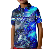 Blue Lightning Striped Bass Kid Polo Shirt Power Surge Fishing Hook Electric Print - Wonder Print Shop