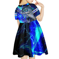 Blue Lightning Striped Bass Kid Short Sleeve Dress Power Surge Fishing Hook Electric Print - Wonder Print Shop
