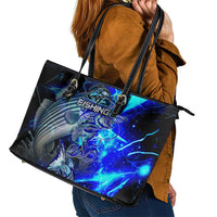 Blue Lightning Striped Bass Leather Tote Bag Power Surge Fishing Hook Electric Print - Wonder Print Shop