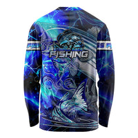 Blue Lightning Striped Bass Long Sleeve Shirt Power Surge Fishing Hook Electric Print - Wonder Print Shop