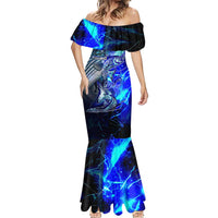 Blue Lightning Striped Bass Mermaid Dress Power Surge Fishing Hook Electric Print - Wonder Print Shop