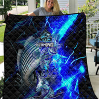 Blue Lightning Striped Bass Quilt Power Surge Fishing Hook Electric Print - Wonder Print Shop