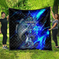 Blue Lightning Striped Bass Quilt Power Surge Fishing Hook Electric Print - Wonder Print Shop