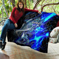 Blue Lightning Striped Bass Quilt Power Surge Fishing Hook Electric Print - Wonder Print Shop