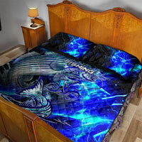 Blue Lightning Striped Bass Quilt Bed Set Power Surge Fishing Hook Electric Print - Wonder Print Shop