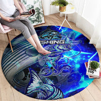 Blue Lightning Striped Bass Round Carpet Power Surge Fishing Hook Electric Print - Wonder Print Shop