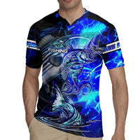 Blue Lightning Striped Bass Rugby Jersey Power Surge Fishing Hook Electric Print - Wonder Print Shop