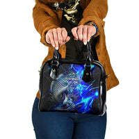 Blue Lightning Striped Bass Shoulder Handbag Power Surge Fishing Hook Electric Print - Wonder Print Shop