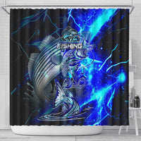Blue Lightning Striped Bass Shower Curtain Power Surge Fishing Hook Electric Print - Wonder Print Shop