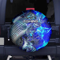 Blue Lightning Striped Bass Spare Tire Cover Power Surge Fishing Hook Electric Print - Wonder Print Shop