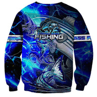 Blue Lightning Striped Bass Sweatshirt Power Surge Fishing Hook Electric Print - Wonder Print Shop