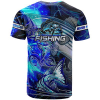 Blue Lightning Striped Bass T Shirt Power Surge Fishing Hook Electric Print - Wonder Print Shop