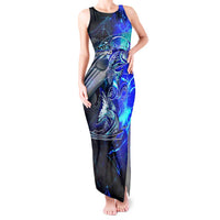 Blue Lightning Striped Bass Tank Maxi Dress Power Surge Fishing Hook Electric Print - Wonder Print Shop