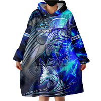 Blue Lightning Striped Bass Wearable Blanket Hoodie Power Surge Fishing Hook Electric Print - Wonder Print Shop