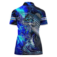 Blue Lightning Striped Bass Women Polo Shirt Power Surge Fishing Hook Electric Print - Wonder Print Shop