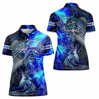 Blue Lightning Striped Bass Women Polo Shirt Power Surge Fishing Hook Electric Print - Wonder Print Shop