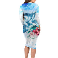 Striped Bass Whisperer Family Matching Long Sleeve Bodycon Dress and Hawaiian Shirt Tropical Wave Fishing Design - Wonder Print Shop