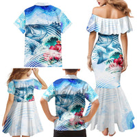 Striped Bass Whisperer Family Matching Mermaid Dress and Hawaiian Shirt Tropical Wave Fishing Design - Wonder Print Shop
