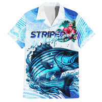 Striped Bass Whisperer Family Matching Off The Shoulder Long Sleeve Dress and Hawaiian Shirt Tropical Wave Fishing Design - Wonder Print Shop