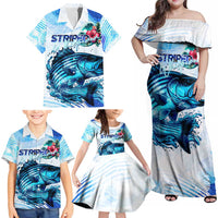 Striped Bass Whisperer Family Matching Off Shoulder Maxi Dress and Hawaiian Shirt Tropical Wave Fishing Design - Wonder Print Shop