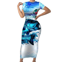 Striped Bass Whisperer Family Matching Short Sleeve Bodycon Dress and Hawaiian Shirt Tropical Wave Fishing Design - Wonder Print Shop
