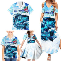 Striped Bass Whisperer Family Matching Summer Maxi Dress and Hawaiian Shirt Tropical Wave Fishing Design - Wonder Print Shop