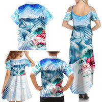 Striped Bass Whisperer Family Matching Summer Maxi Dress and Hawaiian Shirt Tropical Wave Fishing Design - Wonder Print Shop