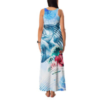 Striped Bass Whisperer Family Matching Tank Maxi Dress and Hawaiian Shirt Tropical Wave Fishing Design - Wonder Print Shop