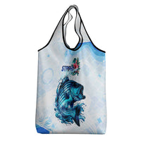 Striped Bass Whisperer Grocery Bag Tropical Wave Fishing Design - Wonder Print Shop