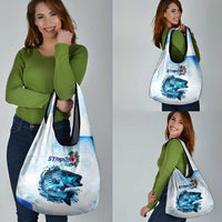 Striped Bass Whisperer Grocery Bag Tropical Wave Fishing Design - Wonder Print Shop