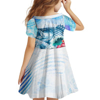 Striped Bass Whisperer Kid Short Sleeve Dress Tropical Wave Fishing Design - Wonder Print Shop