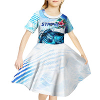 Striped Bass Whisperer Kid Short Sleeve Dress Tropical Wave Fishing Design - Wonder Print Shop