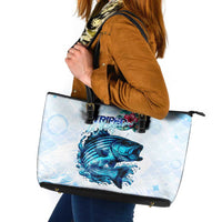 Striped Bass Whisperer Leather Tote Bag Tropical Wave Fishing Design - Wonder Print Shop