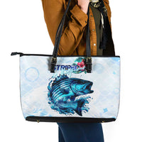 Striped Bass Whisperer Leather Tote Bag Tropical Wave Fishing Design - Wonder Print Shop